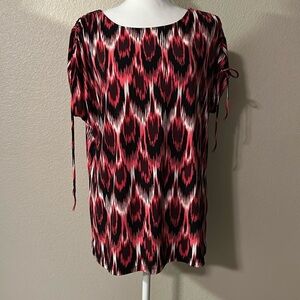 Michael Kors Stretch Knit Blouse sz XL Black White Pink Short Sleeve Top